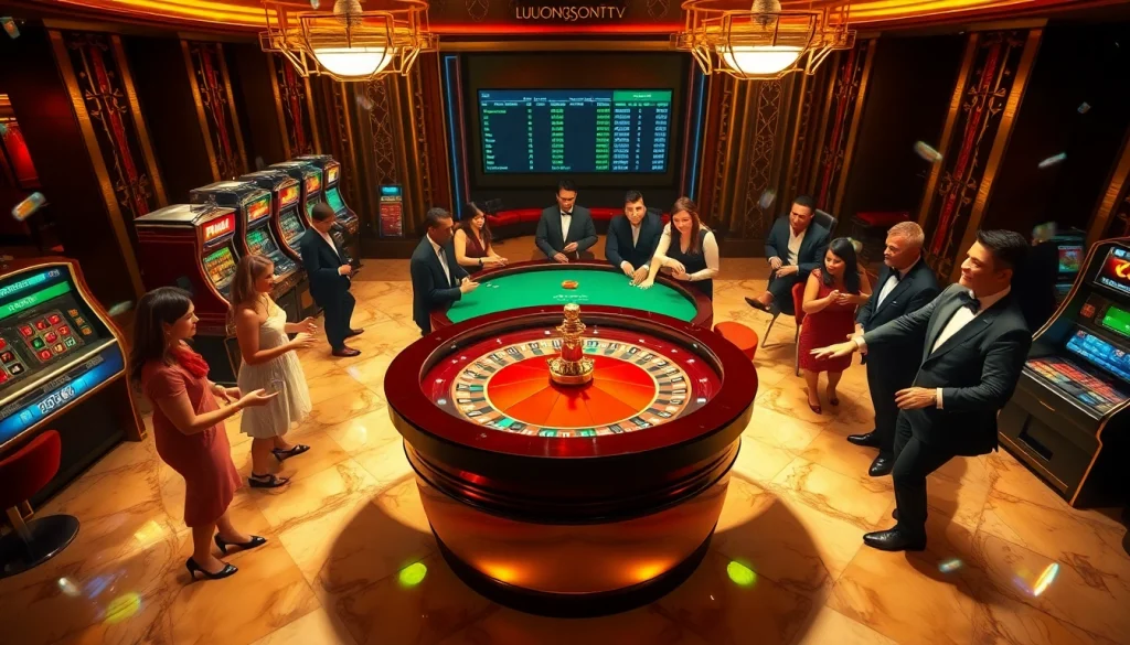 luongsontv showcases thrilling casino experiences with players engaged in high-stakes roulette, enhancing the gambling atmosphere.