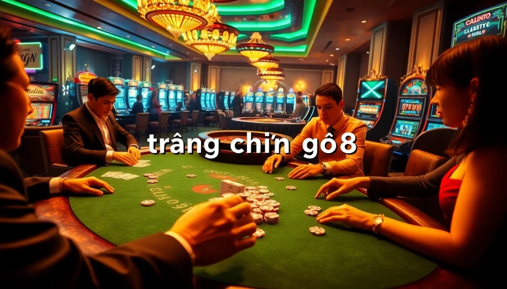 Exciting poker game at a casino featuring trang chủ go8 with players engaged and chips in action.