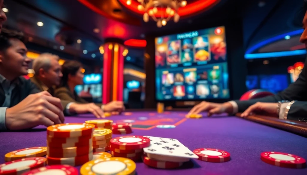 Experience the thrill of pakong86 in a vibrant casino setting with lively players and colorful gaming elements.
