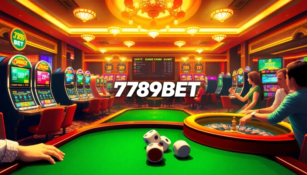 Experience the thrill of winning at 789BET’s luxurious casino tables, featuring poker chips, roulette wheels, and vibrant slot machines.