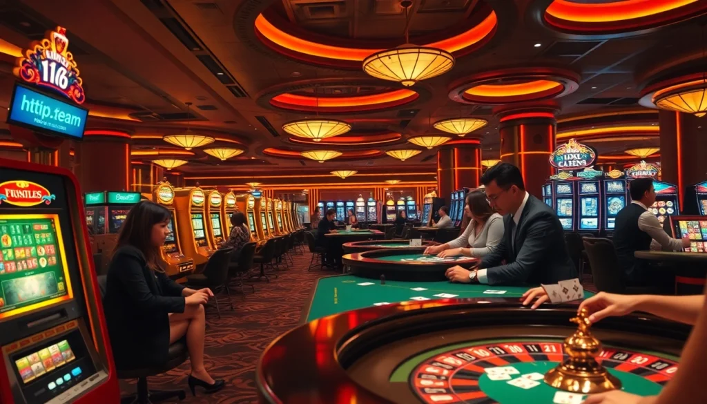 Experience the thrill at casinos like https://f168.team, capturing players at engaging poker tables and slot machines.
